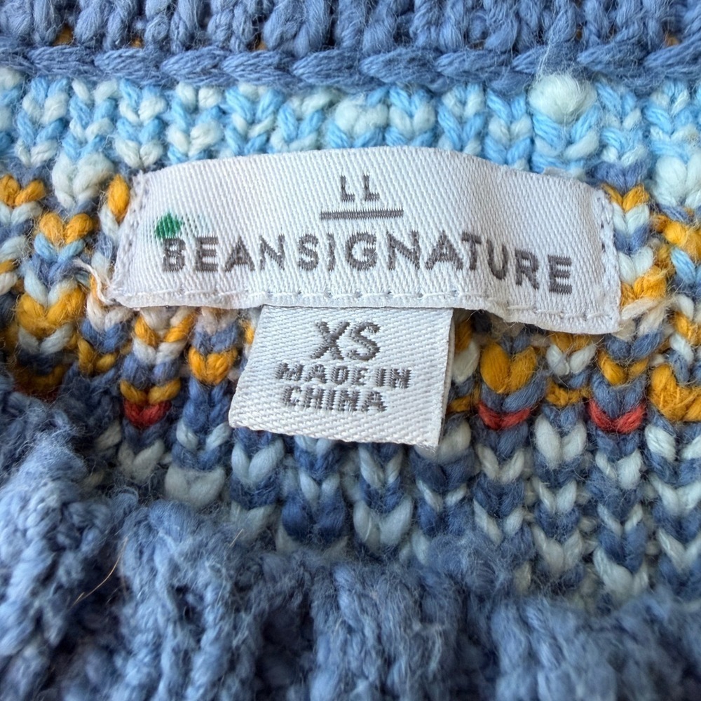 LL Bean Sweater Womens‎ XS Blue Yellow Cotton Fair Isle Southwestern Boho - Picture 6 of 11